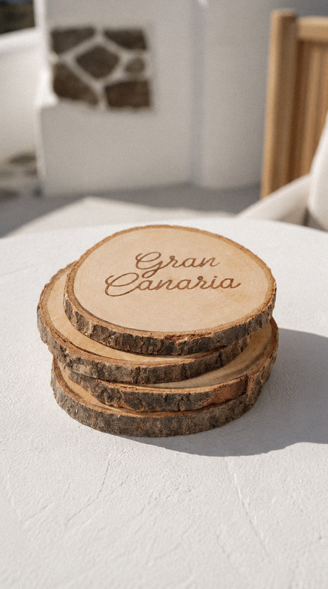 Set de 4 posavasos de madera de pino: Iconos de Gran Canaria