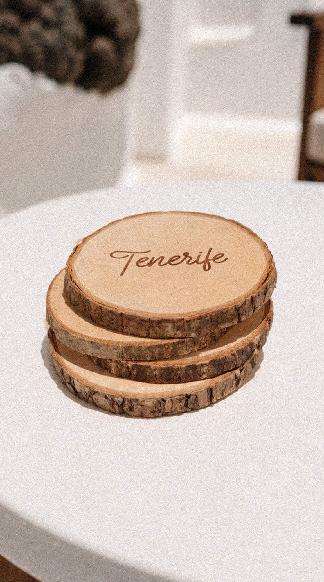 Set de 4 posavasos de madera de pino: Iconos de Tenerife