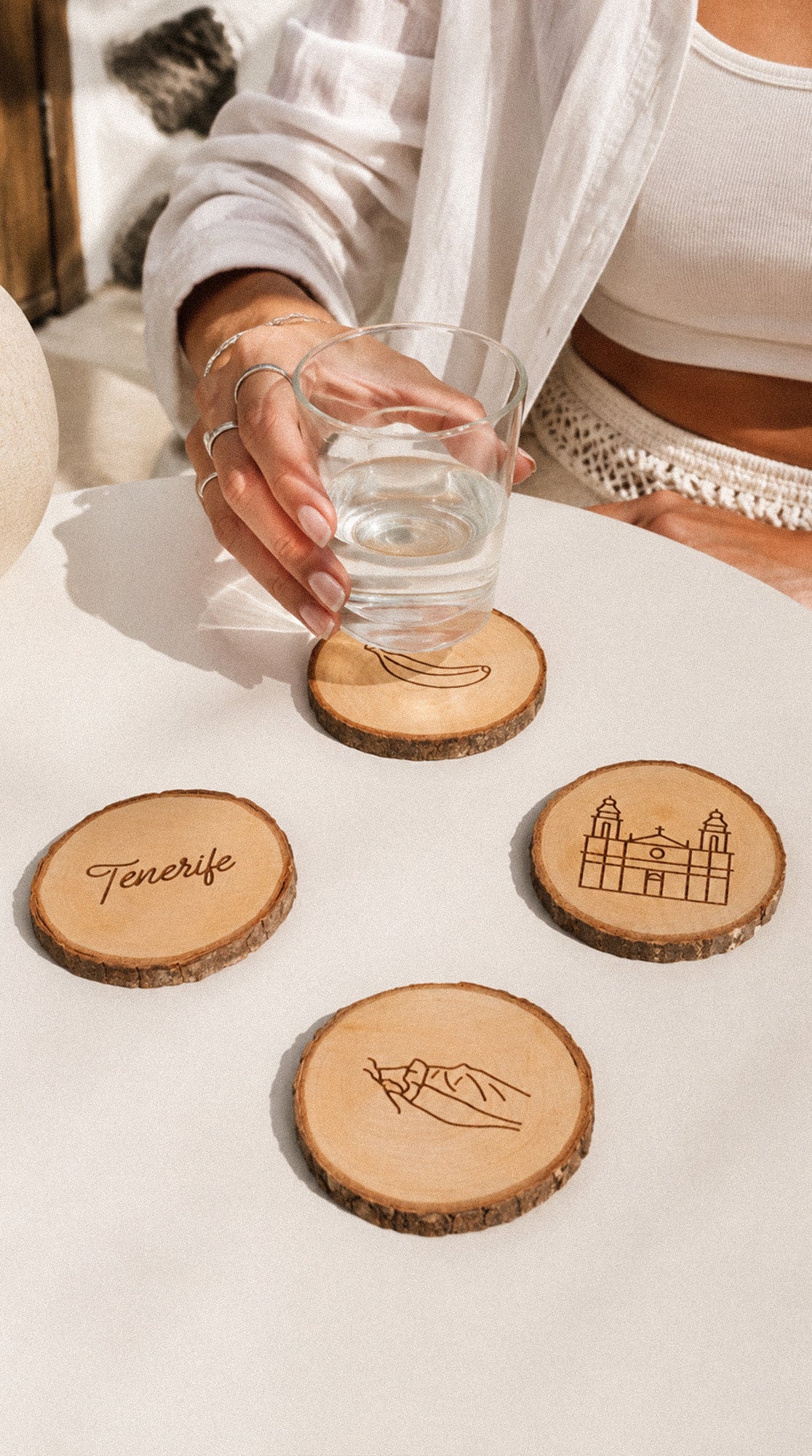 Set de 4 posavasos de madera de pino: Iconos de Tenerife