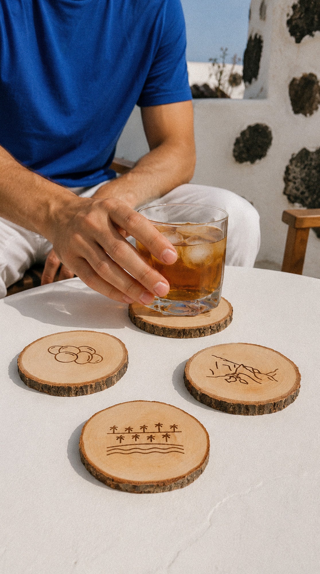 Set de 4 posavasos de madera de pino: Iconos de Tenerife