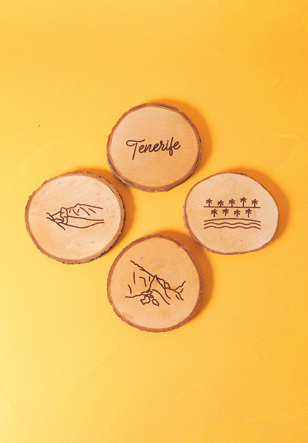 Set de 4 posavasos de pino natural: Iconos de Tenerife