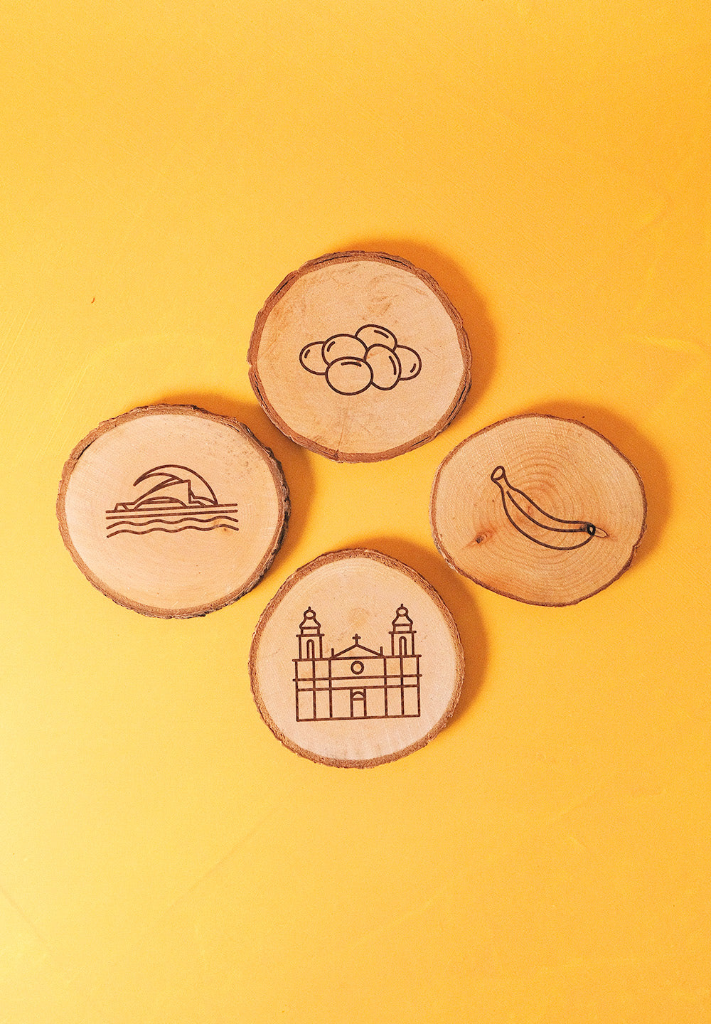 Set de 4 posavasos de pino natural: Iconos de Tenerife