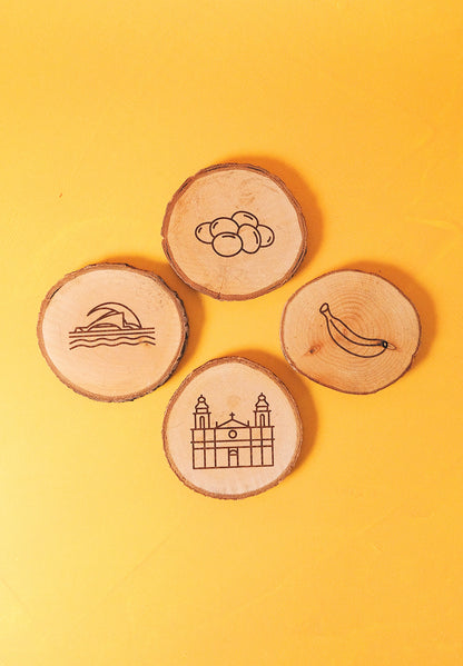 Set de 4 posavasos de pino natural: Iconos de Tenerife