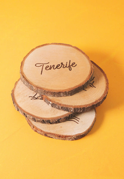Set de 4 posavasos de pino natural: Iconos de Tenerife