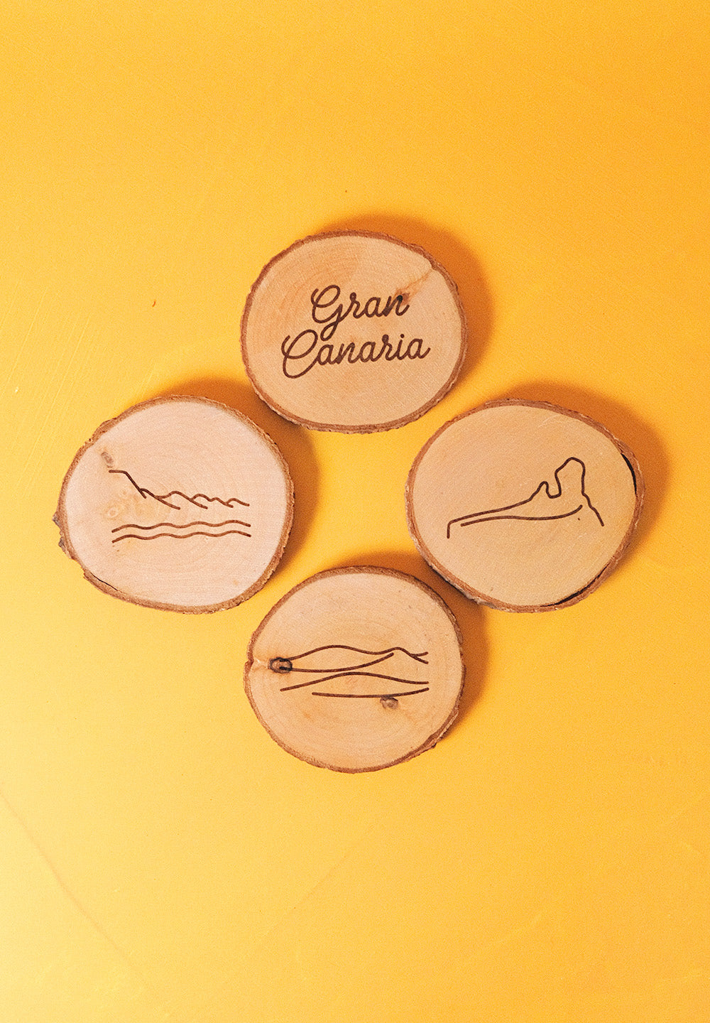 Set de 4 posavasos de pino natural: Iconos de Gran Canaria