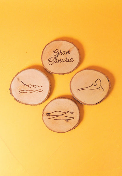 Set de 4 posavasos de pino natural: Iconos de Gran Canaria
