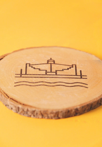 Set de 4 posavasos de pino natural: Iconos de Gran Canaria