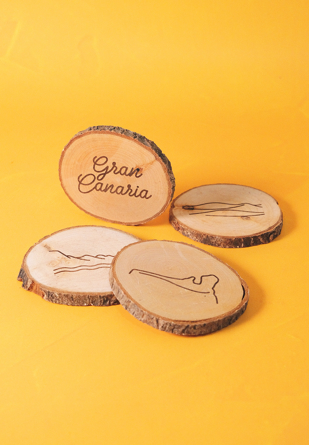 Set de 4 posavasos de pino natural: Iconos de Gran Canaria