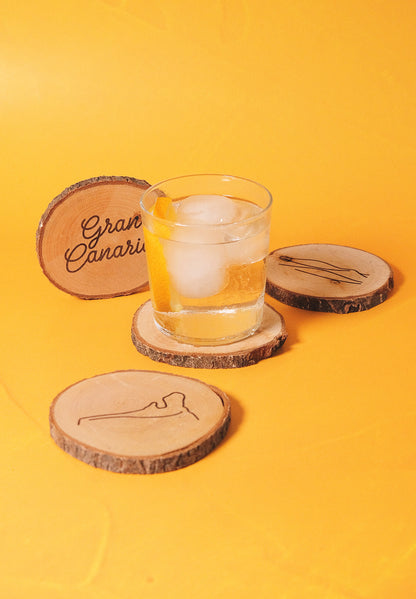 Set de 4 posavasos de pino natural: Iconos de Gran Canaria