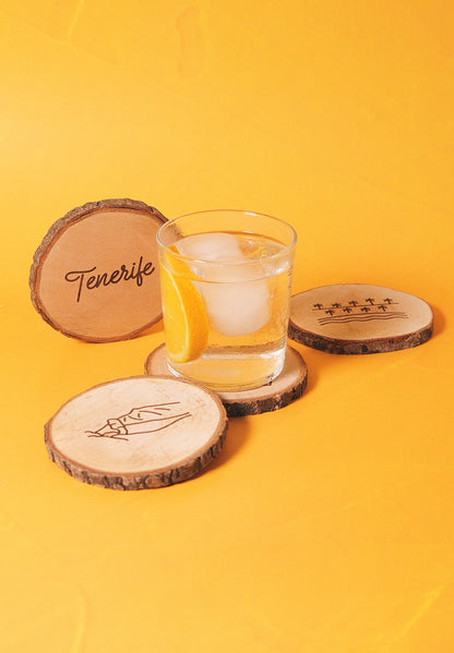 Set de 4 posavasos de pino natural: Iconos de Tenerife