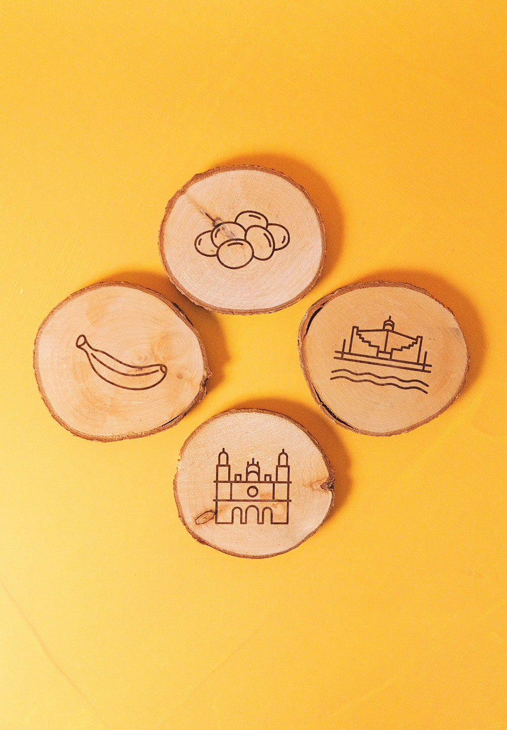 Set de 4 posavasos de pino natural: Iconos de Gran Canaria