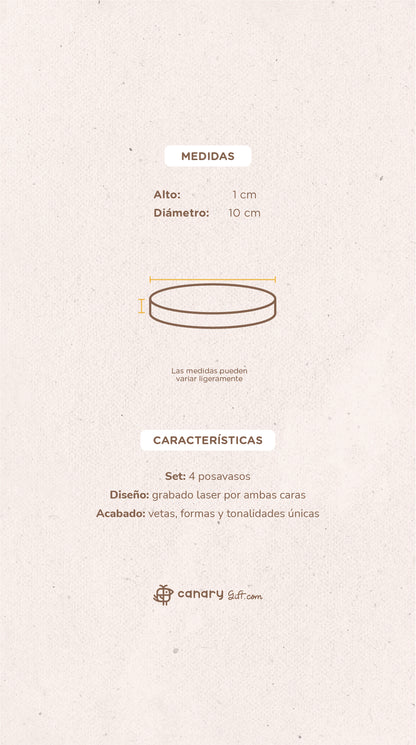 Set de 4 posavasos de madera de pino: Iconos de Tenerife